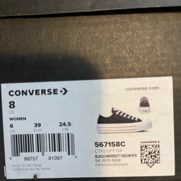 Converse Black Low-Top Platform Sneakers with Red Heart Trim - Picture 7 of 7